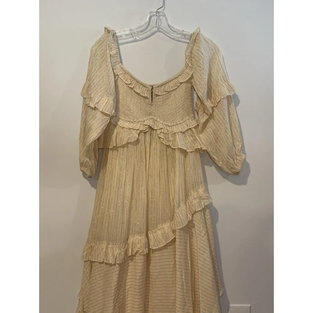 NWT Free People Spell & the Gypsy Clementine Maxi Dress Sz MED Boho Cream‎ Gold
